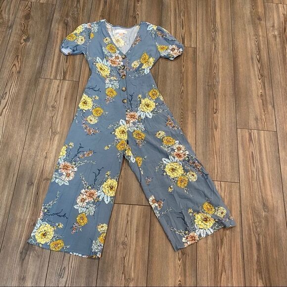 Band of Gypsies Blue Floral cropped Pantsuit XS - Picture 1 of 9